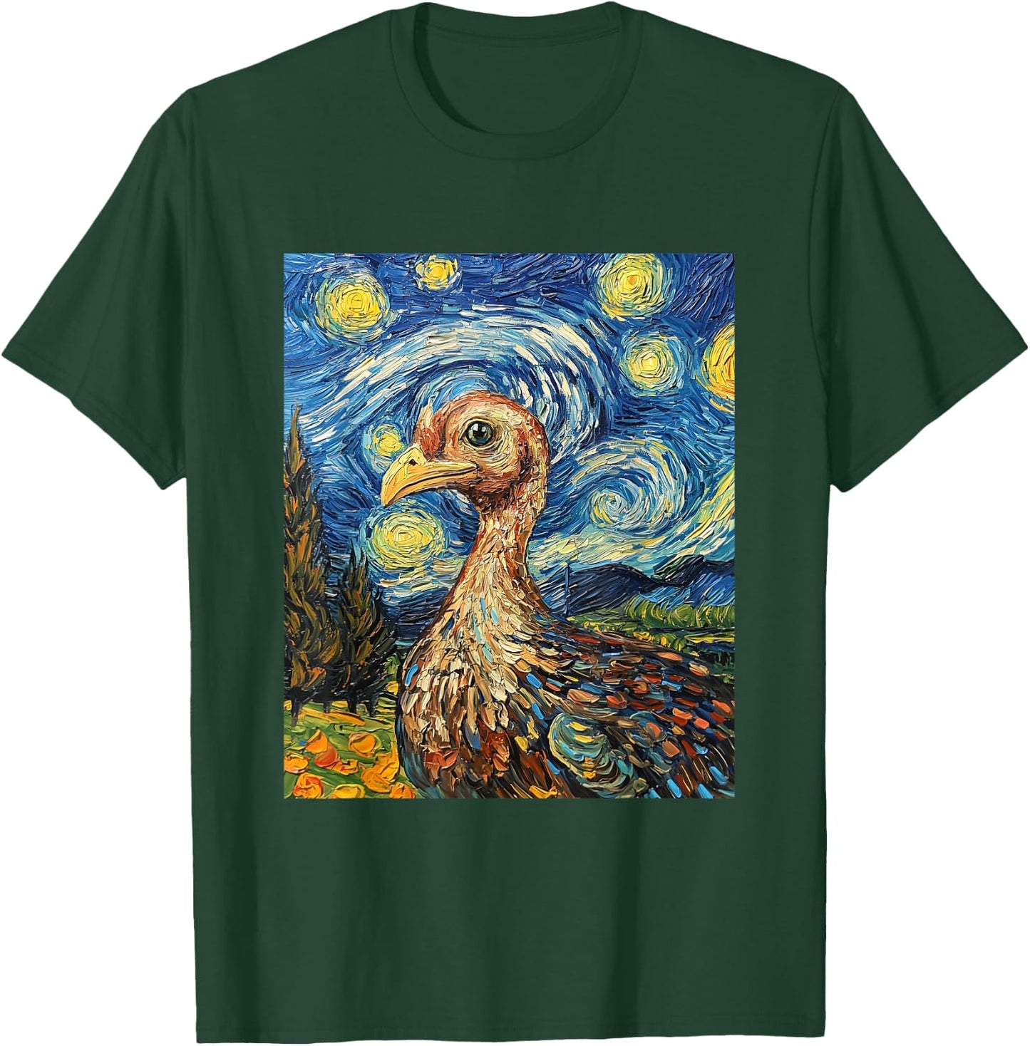 Funny Turkey Thanksgiving Van Gogh Style Starry Night T-Shirt - T-Shirt | Forest