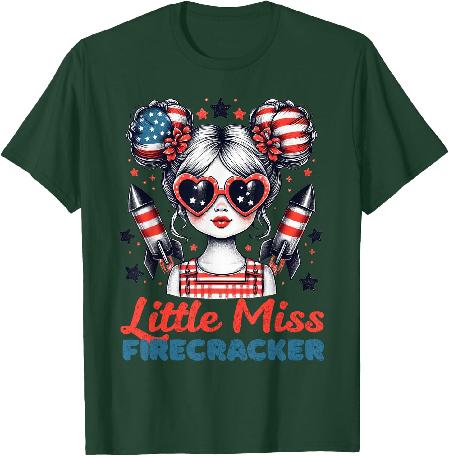 Little Miss Firecracker 4th Of July USA Flag Girl Toddler T-Shirt - T-Shirt | Forest