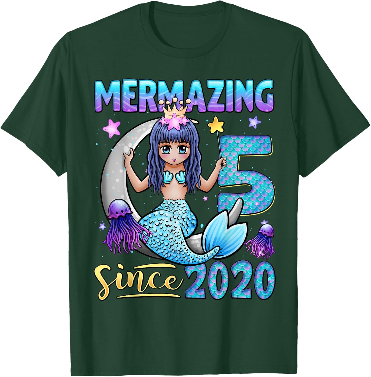 Mermaid Birthday Shirt 5 Years Old Mermaid 5th Birthday Girl T-Shirt - T-Shirt | Forest