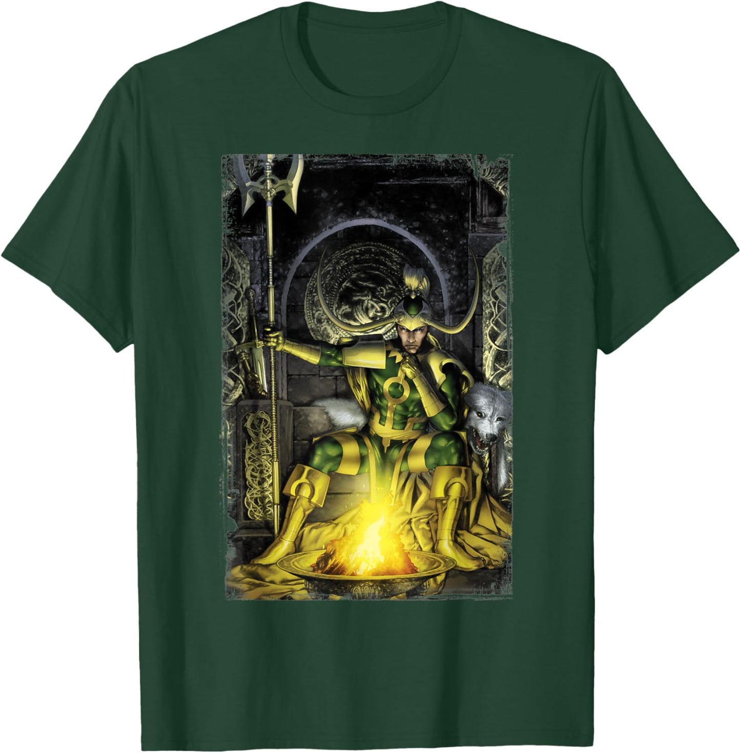 Marvel Fenris Loki On His Throne Bonfire Graphic T-Shirt - T-Shirt | Forest