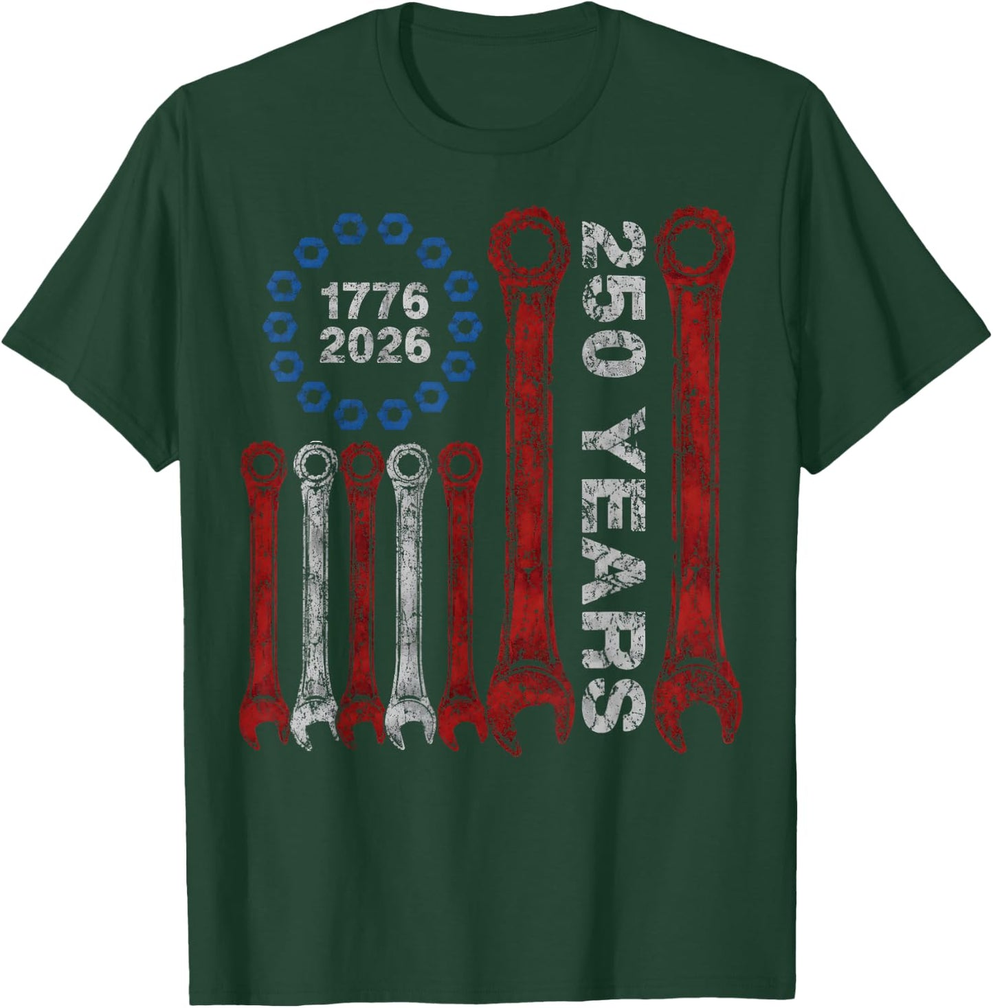 250 Years America Anniversary 250th Mechanic Cars 1776 2026 T-Shirt - T-Shirt | Forest