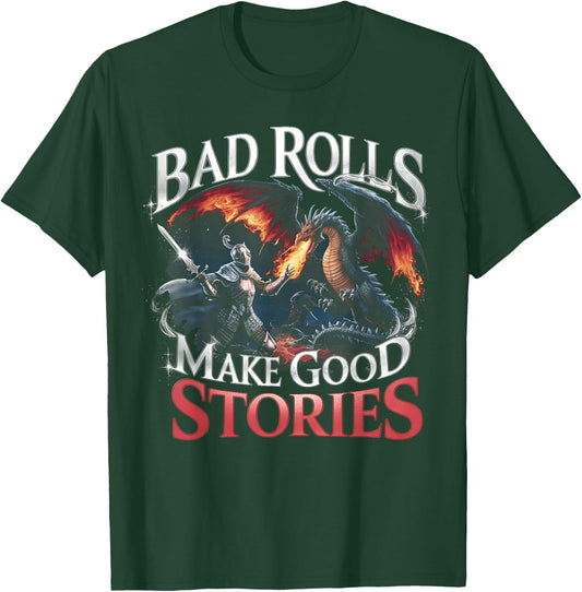 Bad Rolls Make Good Stories Medieval Knight RPG Gaming T-Shirt - T-Shirt | Forest
