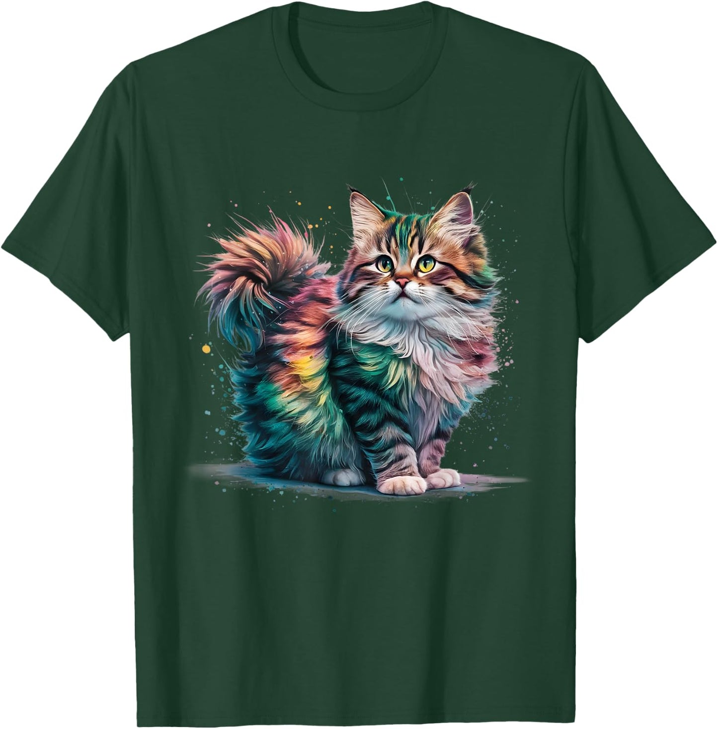 Cat Men Women Colourful Watercolour Cat T-Shirt - T-Shirt | Forest