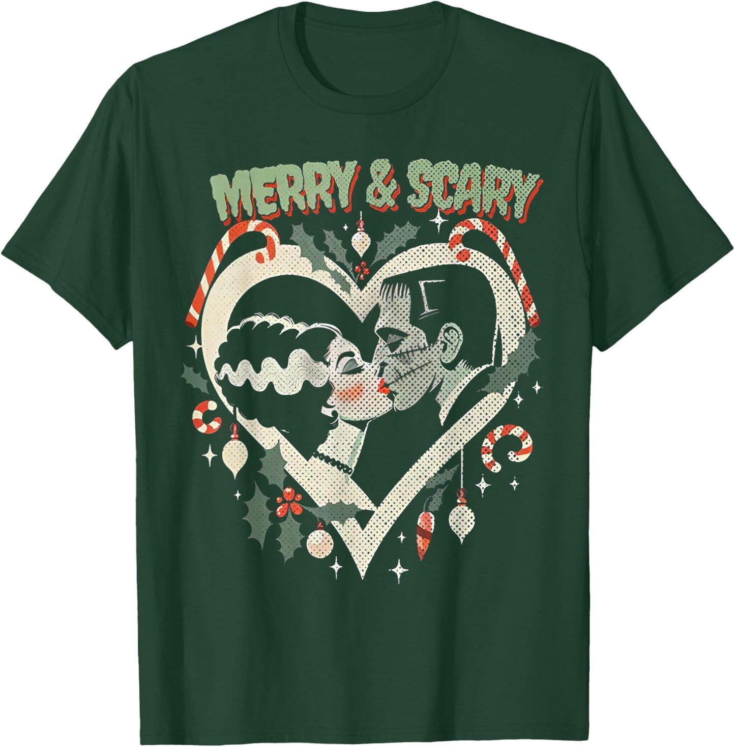 Merry & Scary Frankie & Liz Christmas T-Shirt - T-Shirt | Forest