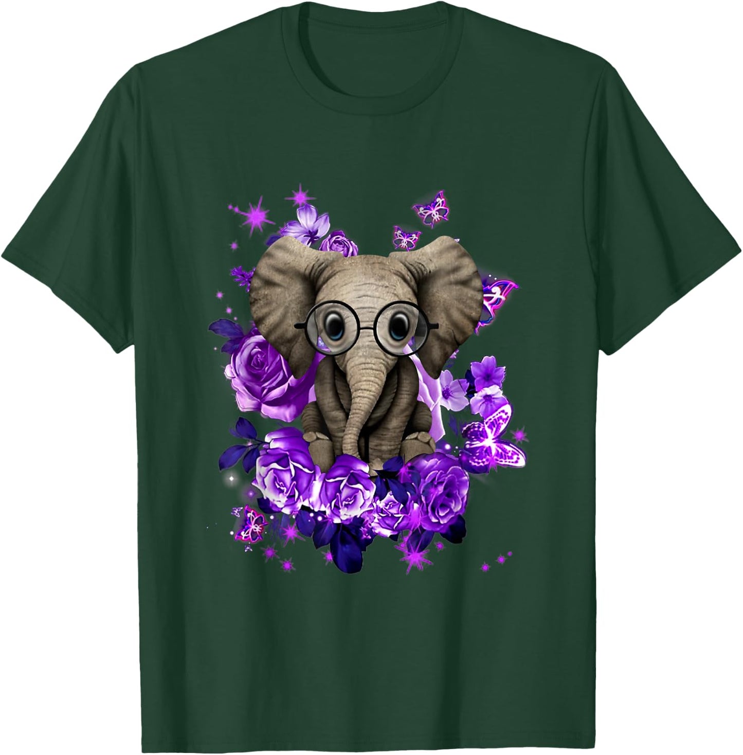 Funny Purple Elephant Purple Flower And Butterfly T-Shirt - T-Shirt | Forest