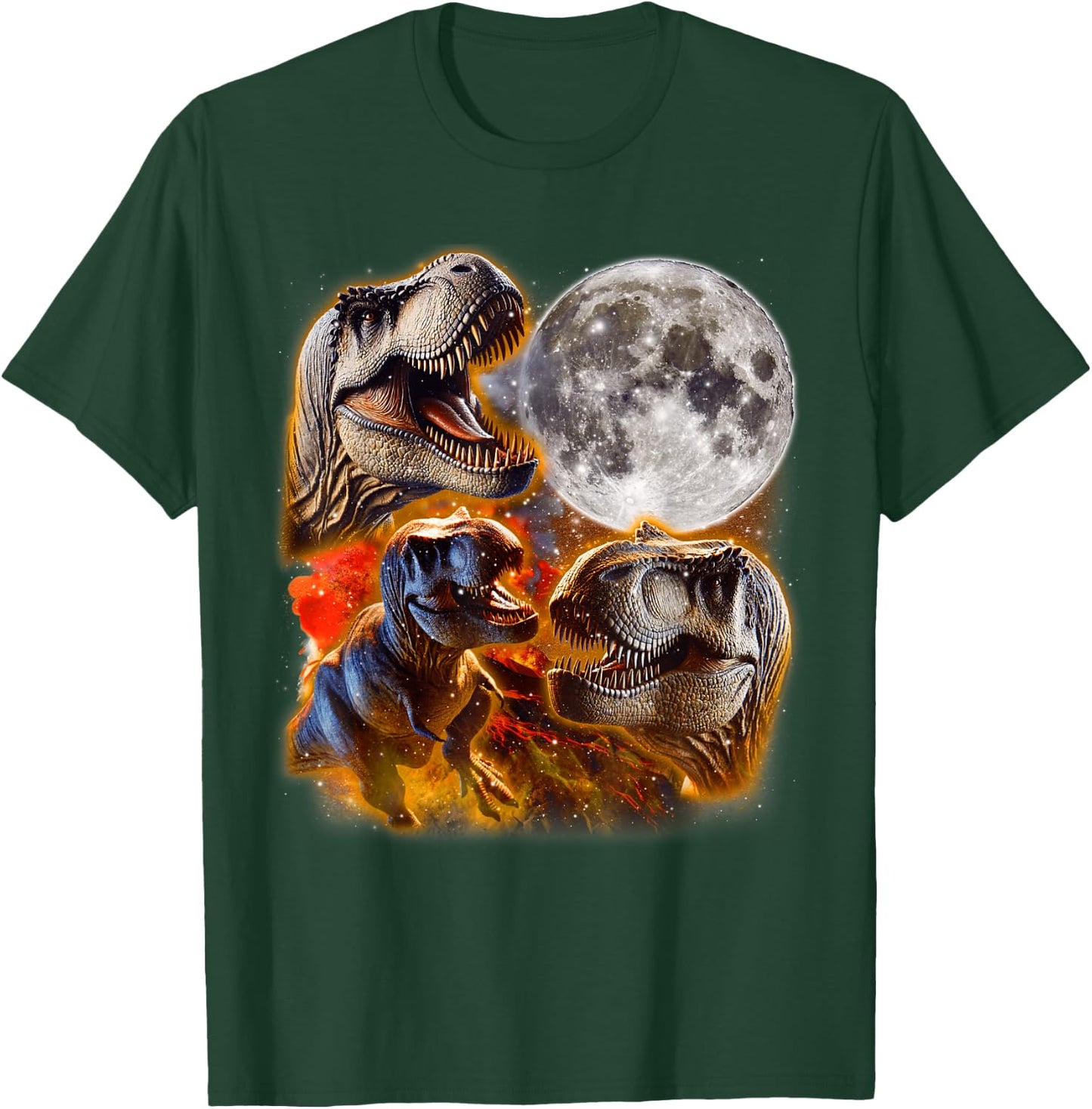 Three T-Rex Dinosaurs Howling At Moon 3 Wolves Parody T-Shirt - T-Shirt | Forest