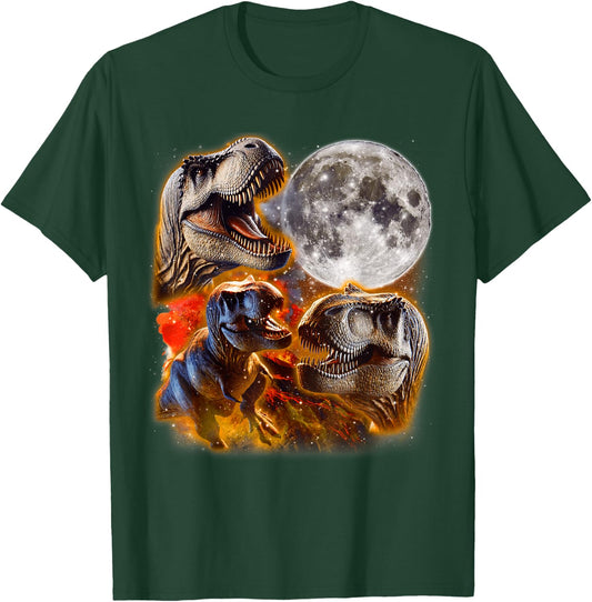 Three T-Rex Dinosaurs Howling At Moon 3 Wolves Parody T-Shirt - T-Shirt | Forest