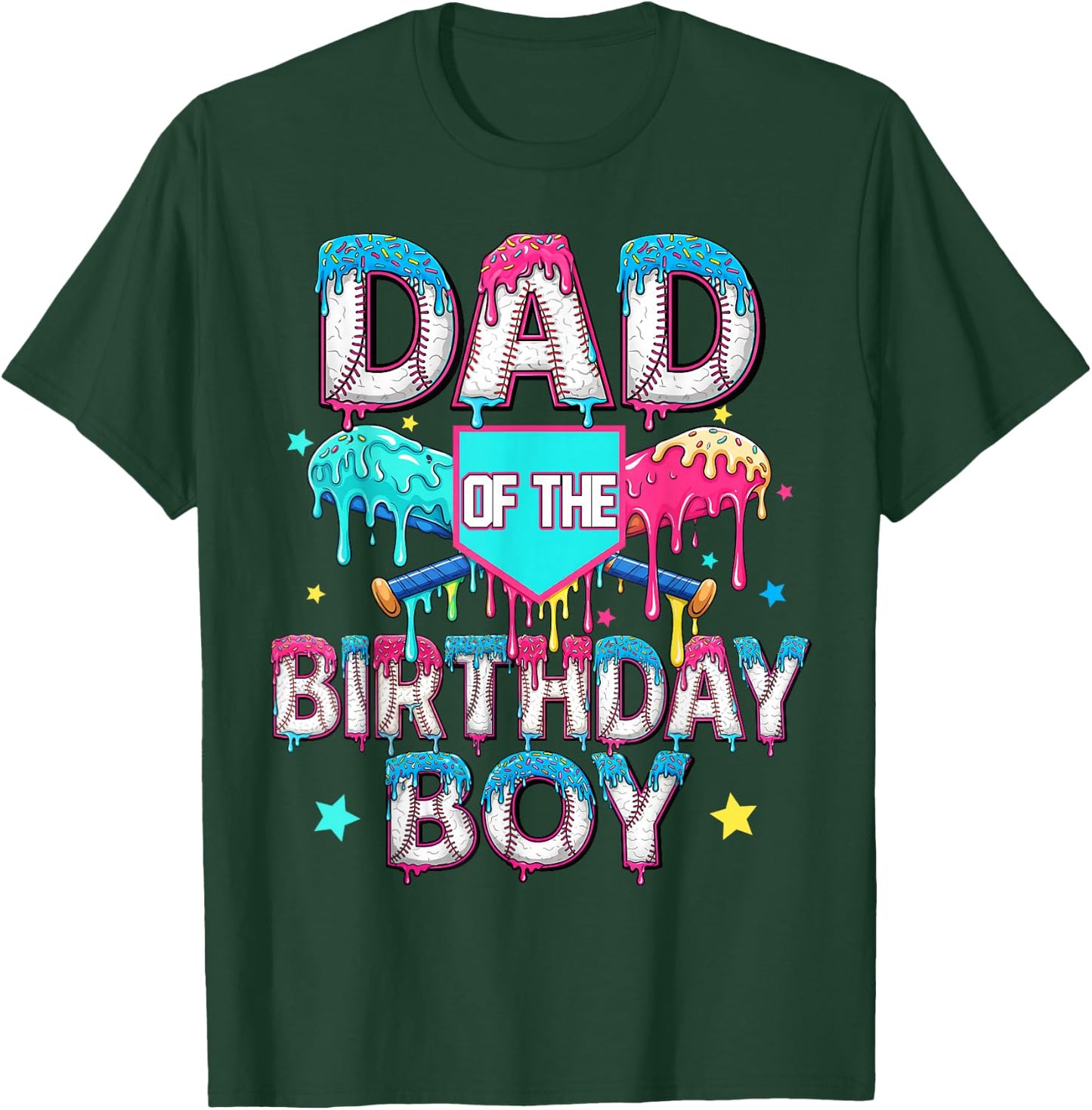 Dad and Mom of The Birthday Dripping Baseball Men Boy Kid T-Shirt - T-Shirt | Forest