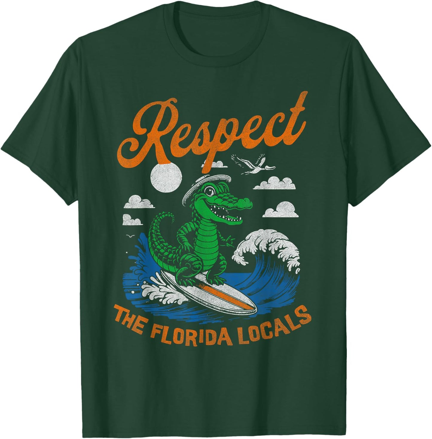 Funny Respect The Florida Locals Alligator Surfing Gator T-Shirt - T-Shirt | Forest