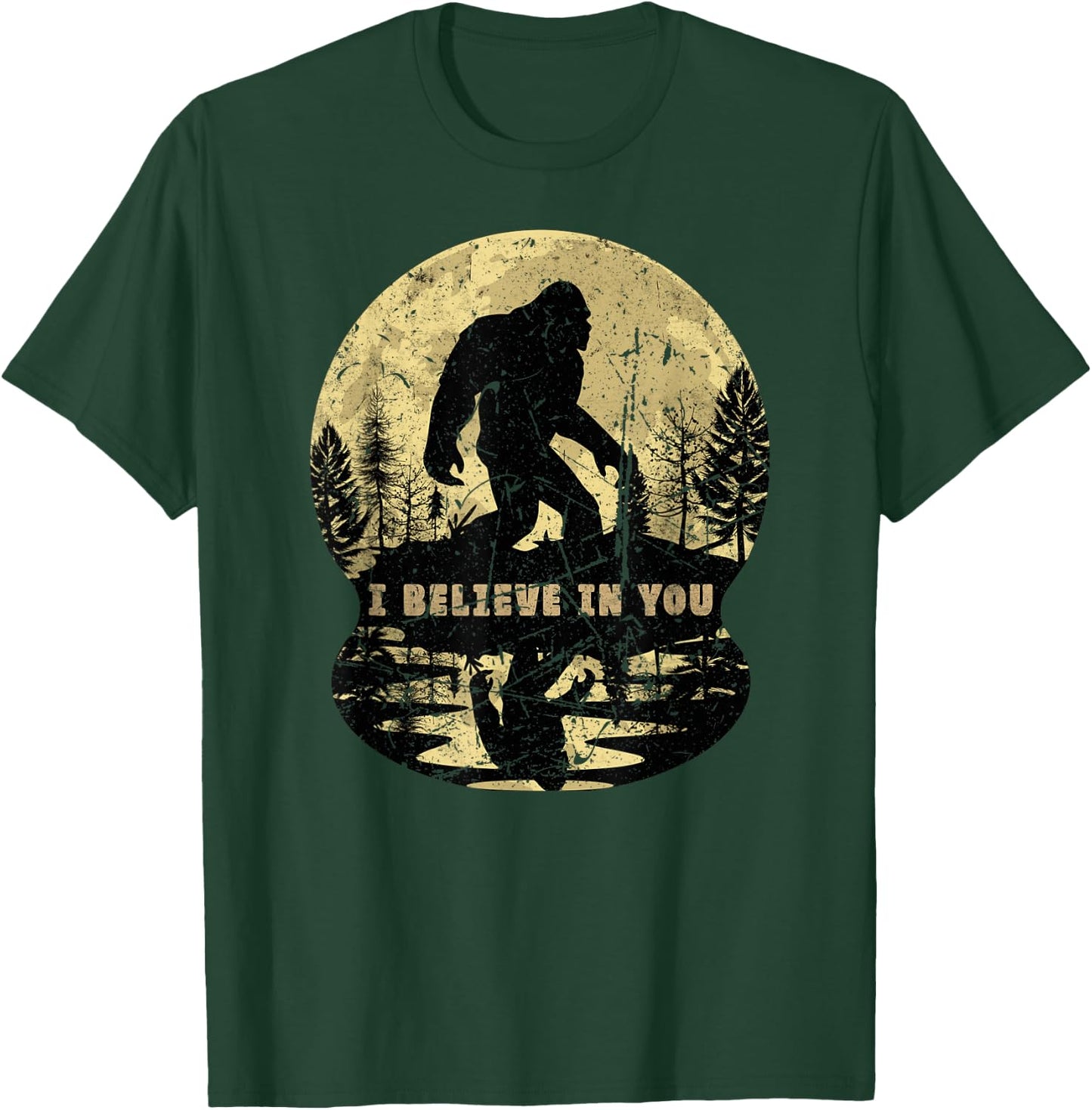 Vintage Retro I Believe in You Moonlight Bigfoot Strolling T-Shirt - T-Shirt | Forest