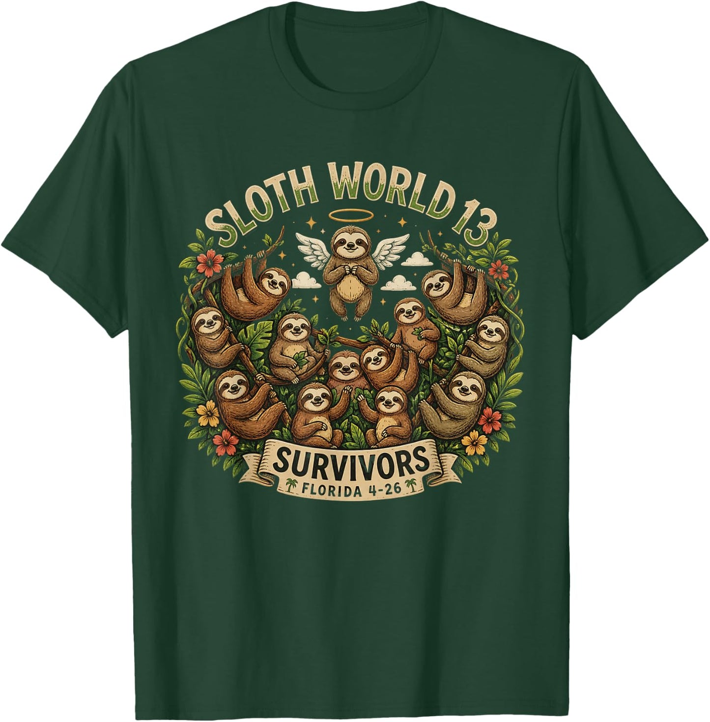 Sloth World 13 Survivors Design T-Shirt - T-Shirt | Forest