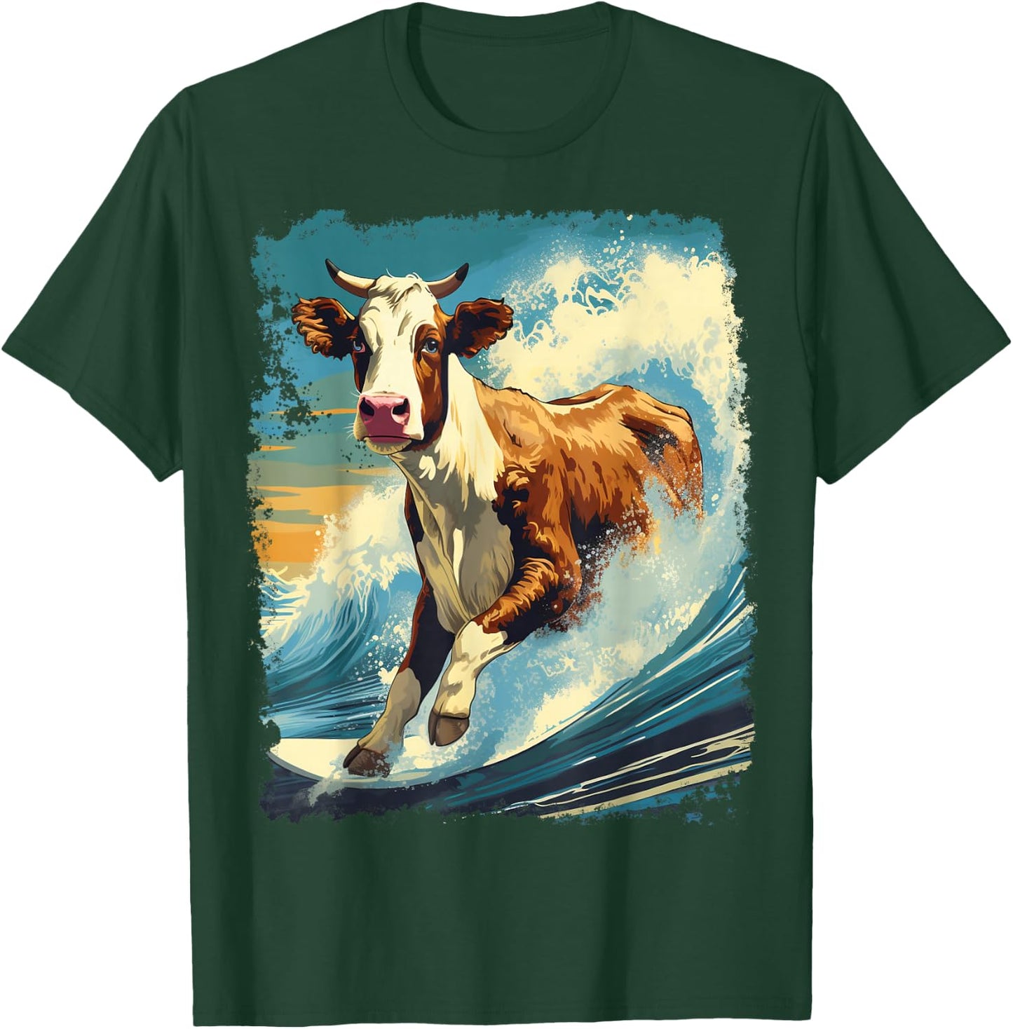 Pop Art Colorful Cow Surfing T-Shirt - T-Shirt | Forest