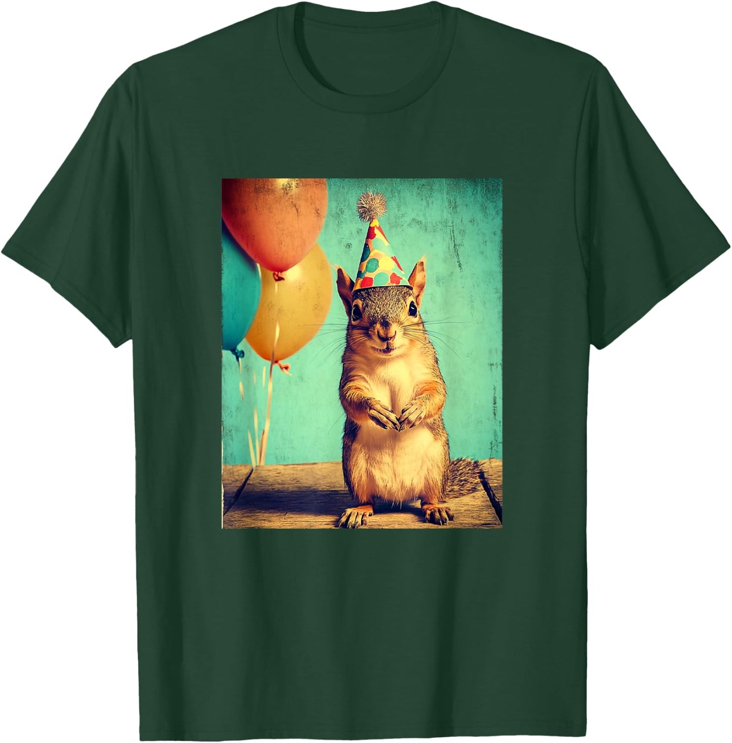 Squirrel Retro Art Print Birthday Party Balloons & Party Hat T-Shirt - T-Shirt | Forest