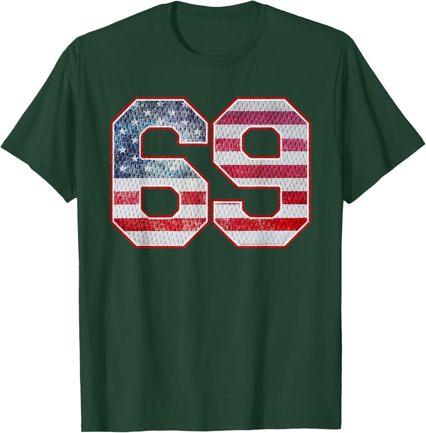Jersey Player Number 69 Personalized Sports American Flag T-Shirt - T-Shirt | Forest