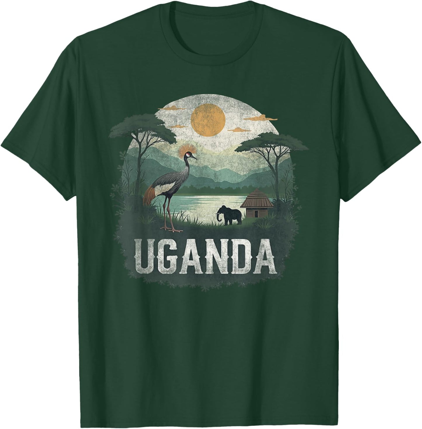 Souvenir Vintage Ugandan Landscape Retro , Black, S T-Shirt - T-Shirt | Forest