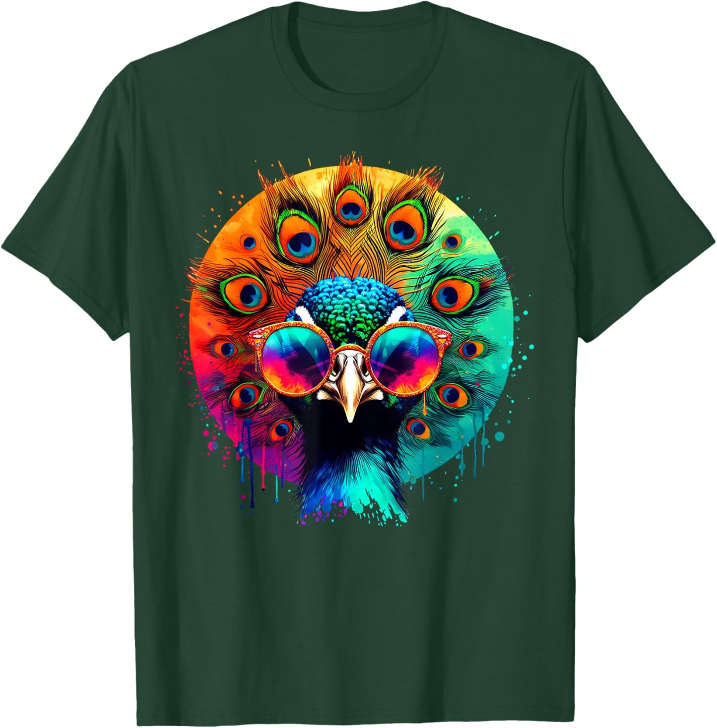 Cool Tie Dye Peacock Sunglasses Bird Illustration Art T-Shirt - T-Shirt | Forest