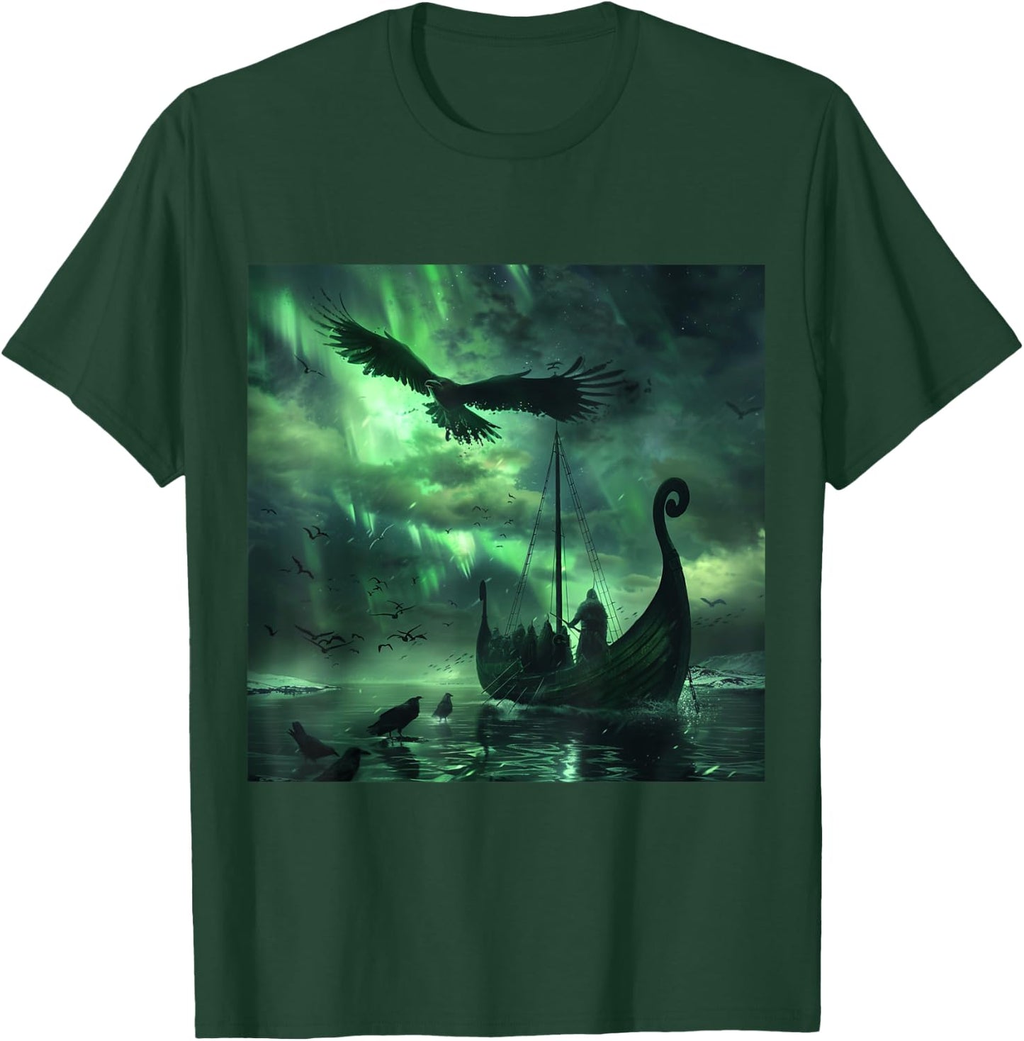 Viking Hugin & Munin Floki Valhalla Viking Ship T-Shirt - T-Shirt | Forest