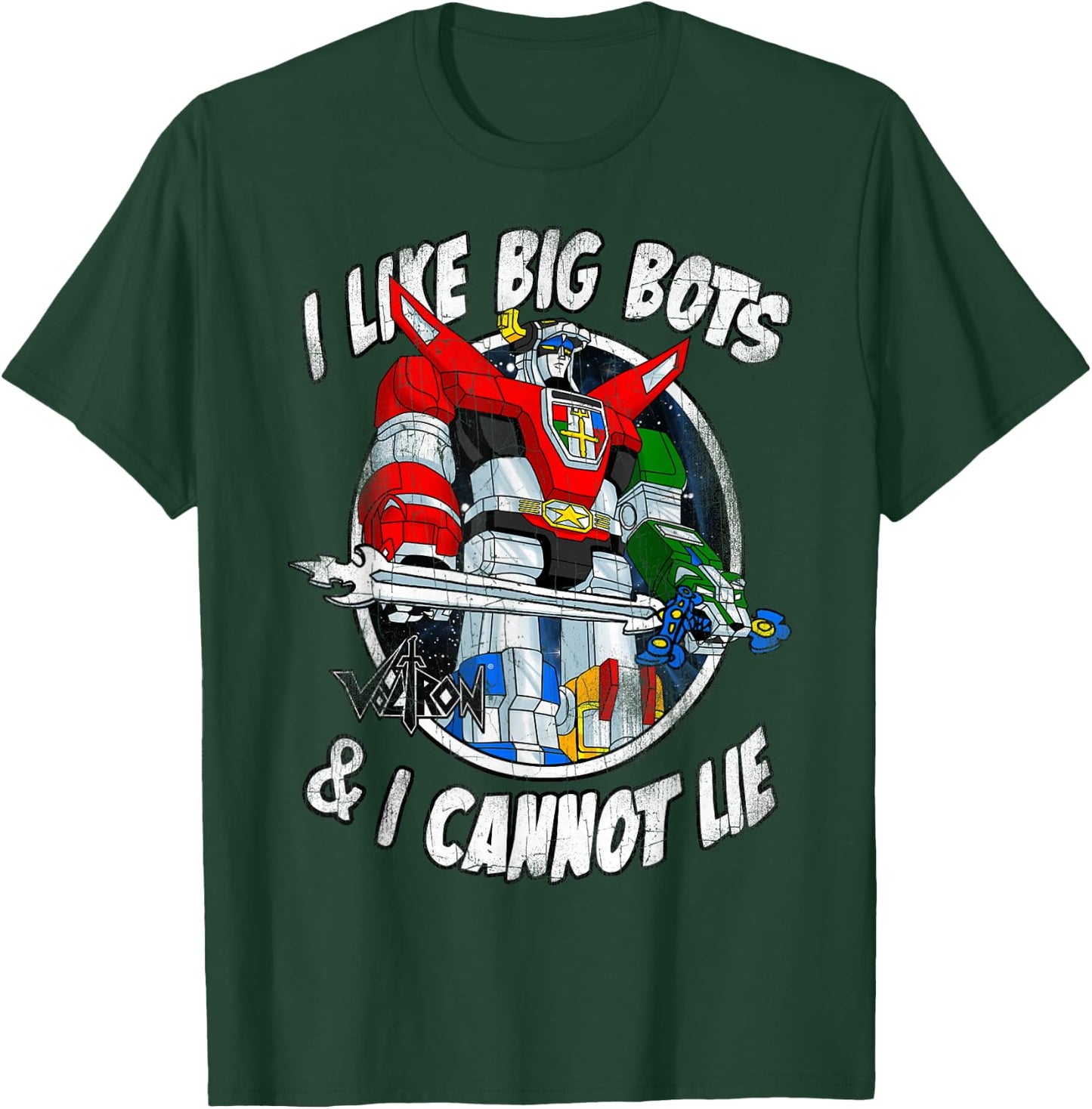 Voltron Retro Defender I Like Big Bots Distressed T-Shirt - T-Shirt | Forest