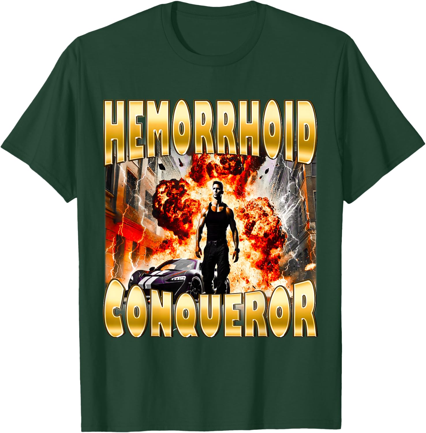 Hemorrhoid Conqueror Joke Offensive Weird Funny Meme Cringe T-Shirt - T-Shirt | Forest