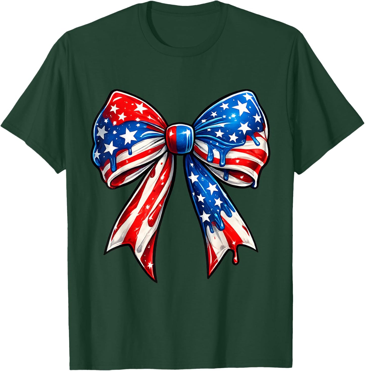 Cute Coquette Bow American Flag Patriotic Fourth of July T-Shirt - T-Shirt | Forest