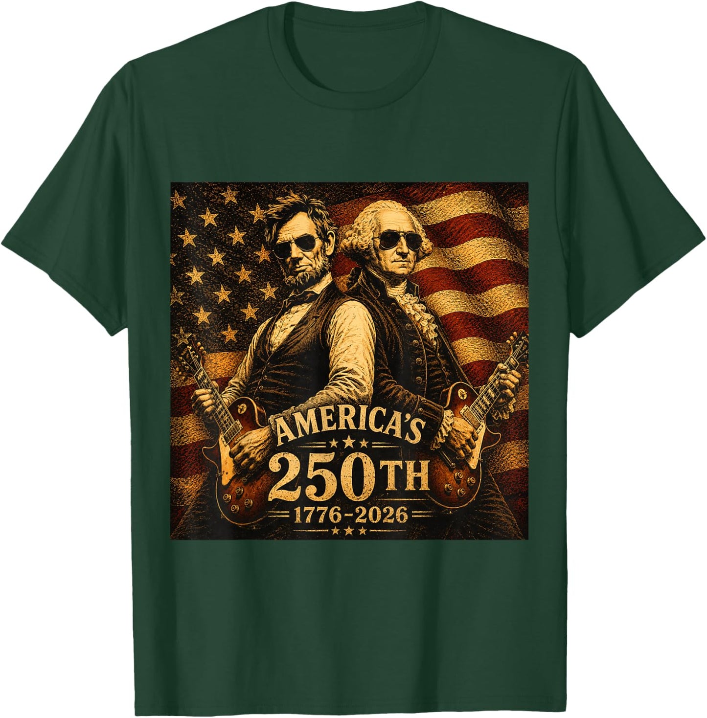 George Washington Abraham Lincoln Guitar 250th Vintage Music T-Shirt - T-Shirt | Forest