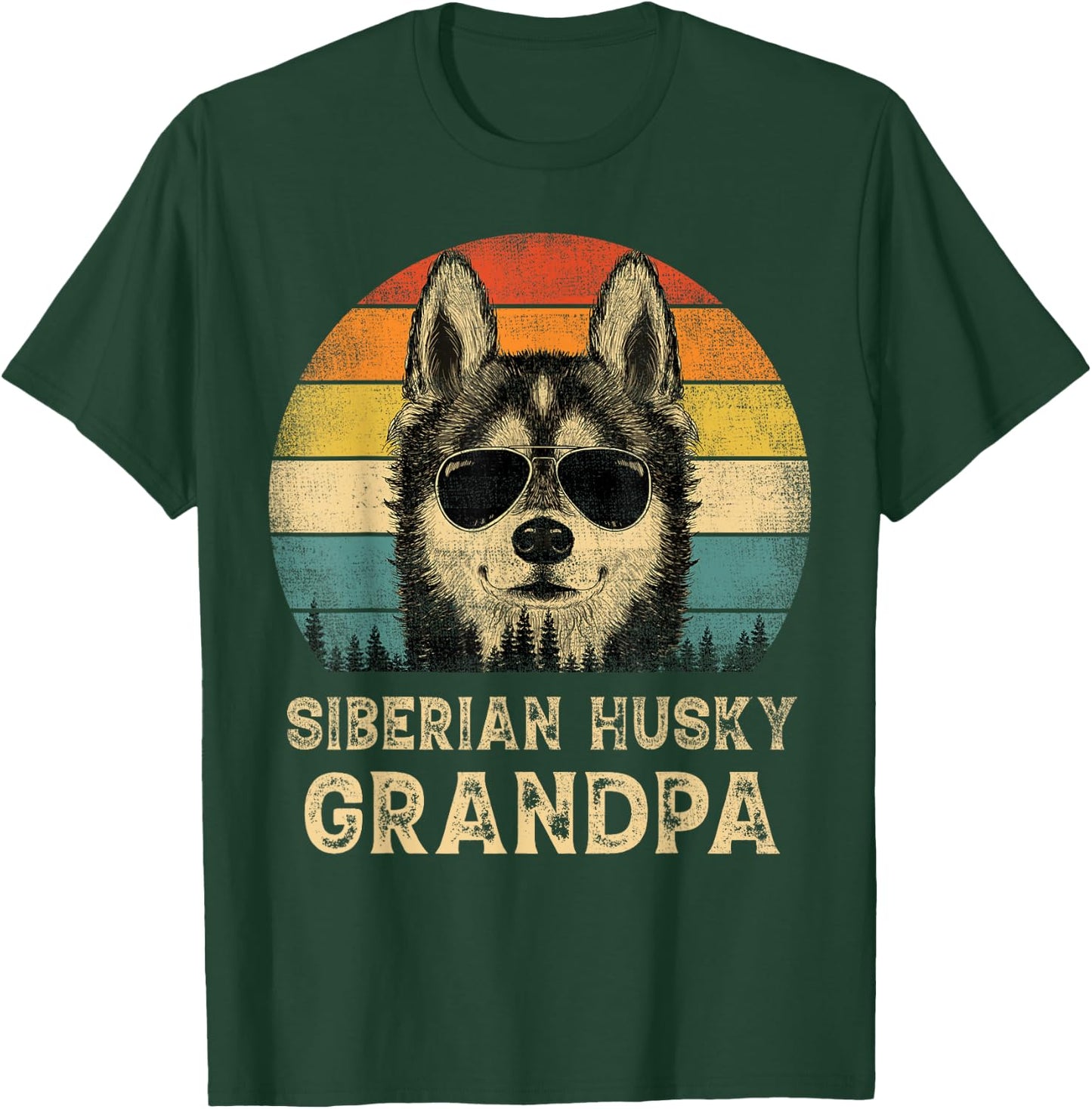 Vintage Siberian Husky Grandpa Dog Lovers Father's Day Men Women T-Shirt - T-Shirt | Forest