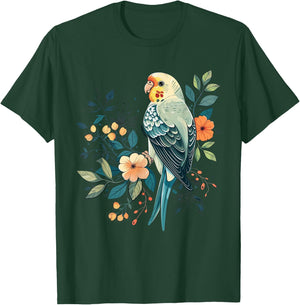 Budgie Parakeet Bird Mom Budgerigar Parrot Vintage Flower T-Shirt - T-Shirt | Forest