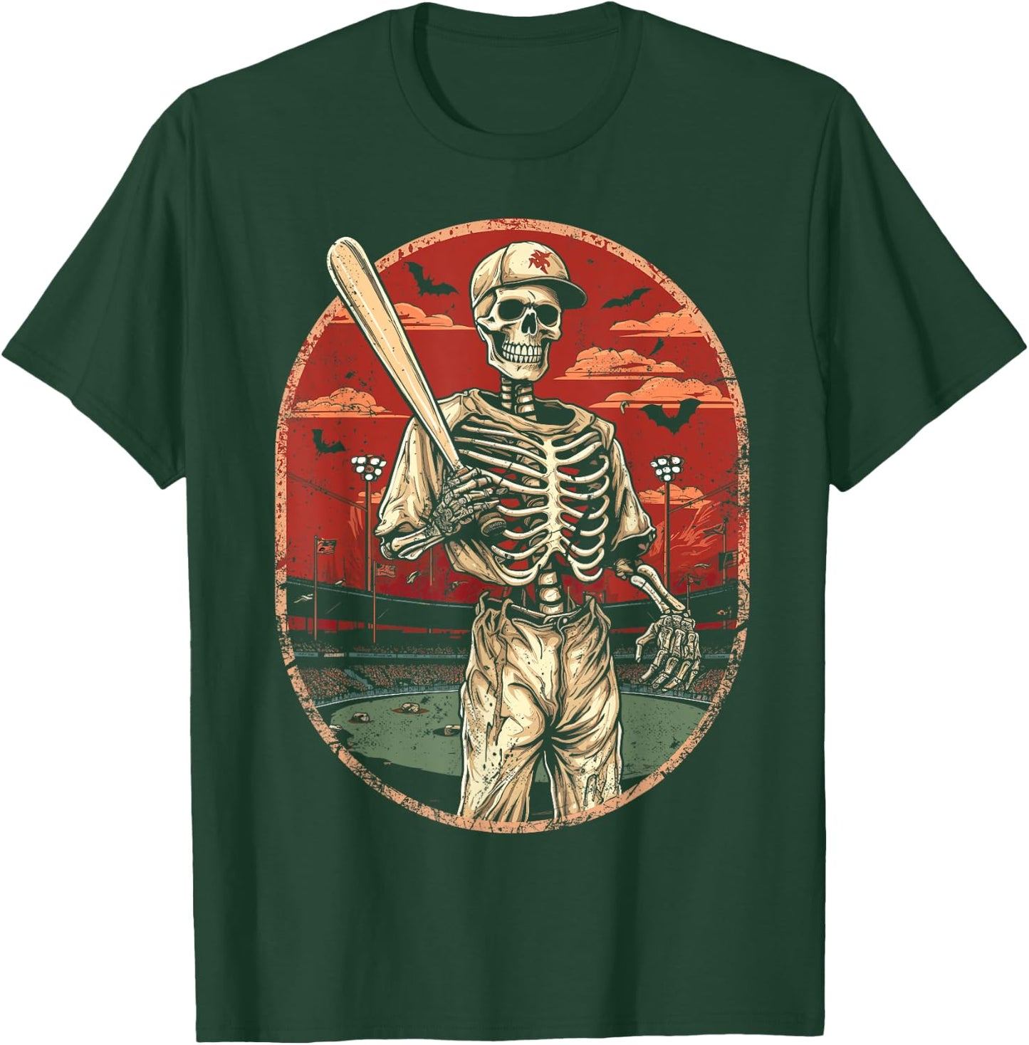 Spooky Creepy Vintage Baseball Skeleton Halloween Men Boys T-Shirt - T-Shirt | Forest