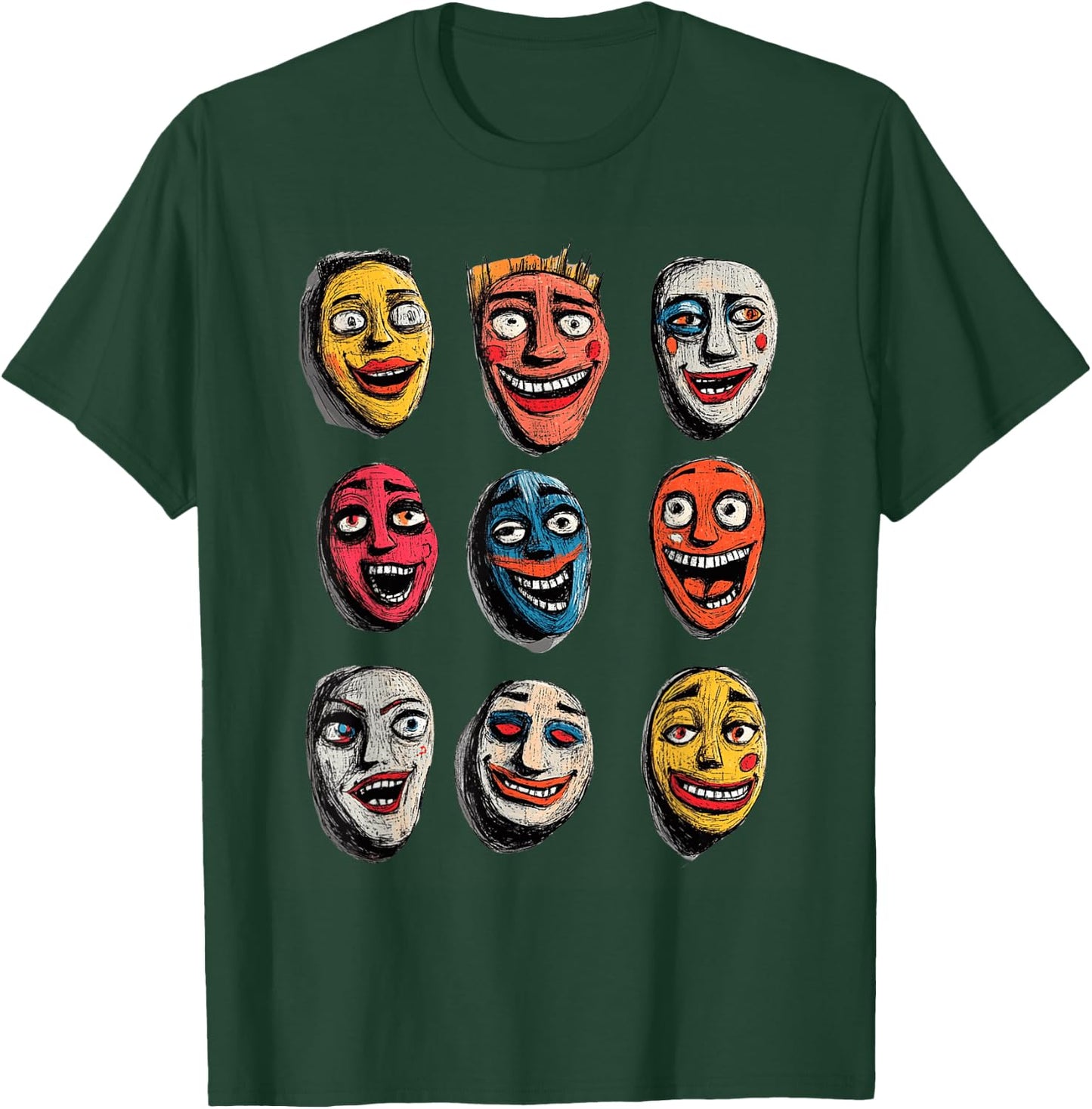 Colorful Mask Faces Artistic Expression T-Shirt - T-Shirt | Forest