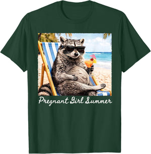 Pregnant Girl Summer Funny Baby Announcement Raccoon Mom T-Shirt - T-Shirt | Forest