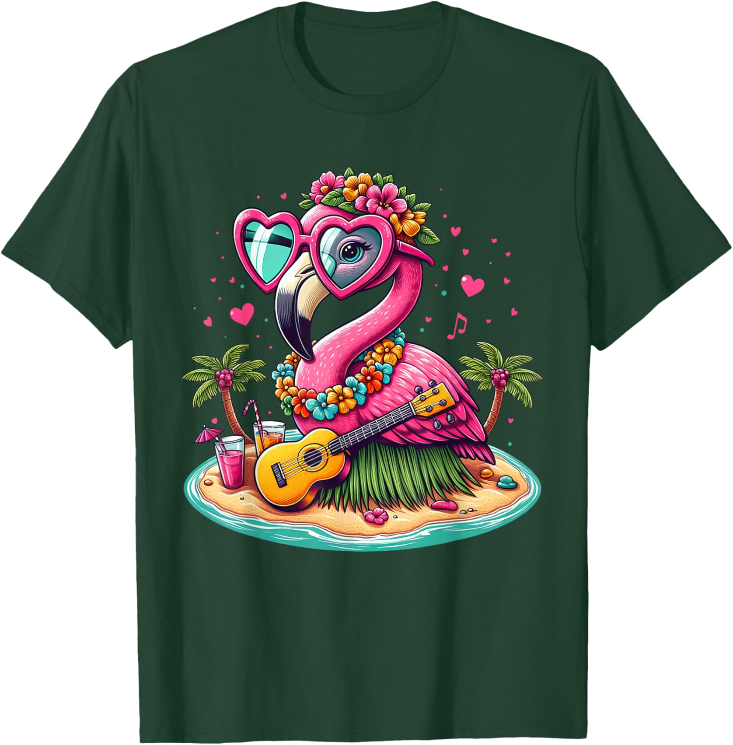 Flamingo Hawaiian Costume Children's Summer Holiday Flamingo , black T-Shirt - T-Shirt | Forest
