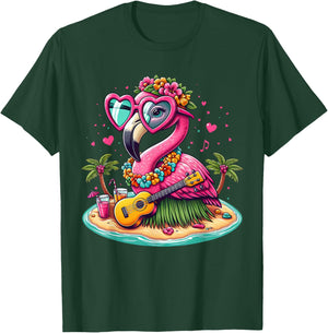 Flamingo Hawaiian Costume Children's Summer Holiday Flamingo , black T-Shirt - T-Shirt | Forest