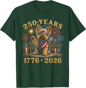 250 Years American 1776 2026 250th 4th July Yorkie Dog T-Shirt - T-Shirt | Forest