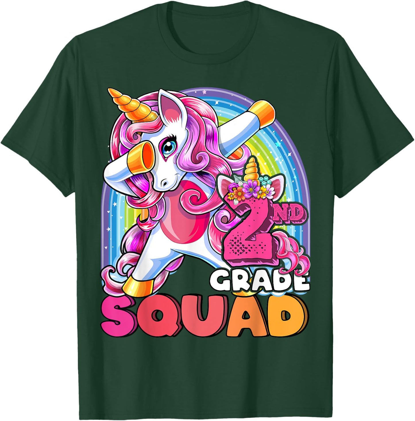 2nd Grade Squad Dabbing Unicorn Back to School Girls Gift T-Shirt - T-Shirt | Forest