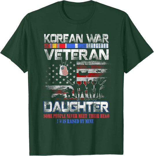 Korea War Veteran Proud Daughter US Flag Vintage Patriotic T-Shirt - T-Shirt | Forest