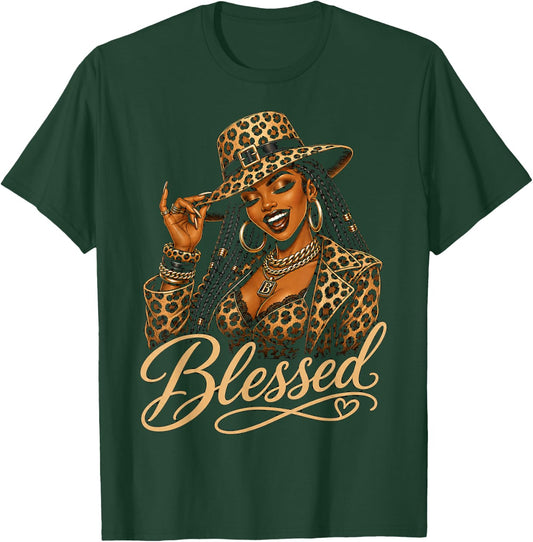 Stylish Woman in Leopard Print Empowerment Design T-Shirt - T-Shirt | Forest