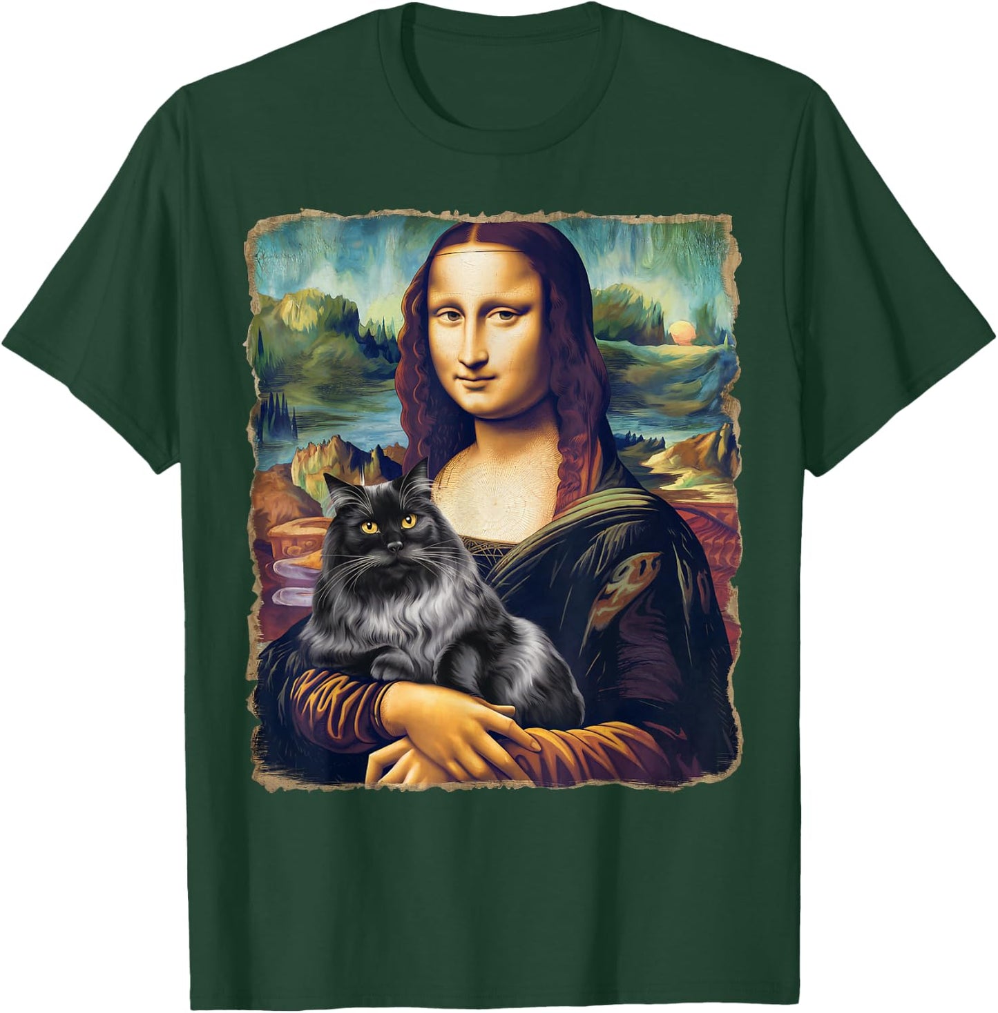 Black Cat Art Painting Apparel Gifts Graphic Mona Lisa Cat Art Funny for Cat Lovers, -Adults, Kids, Black, Small, Short Sleeve T-Shirt - T-Shirt | Forest