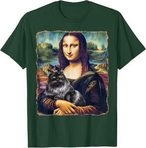 Black Cat Art Painting Apparel Gifts Graphic Mona Lisa Cat Art Funny for Cat Lovers, -Adults, Kids, Black, Small, Short Sleeve T-Shirt - T-Shirt | Forest