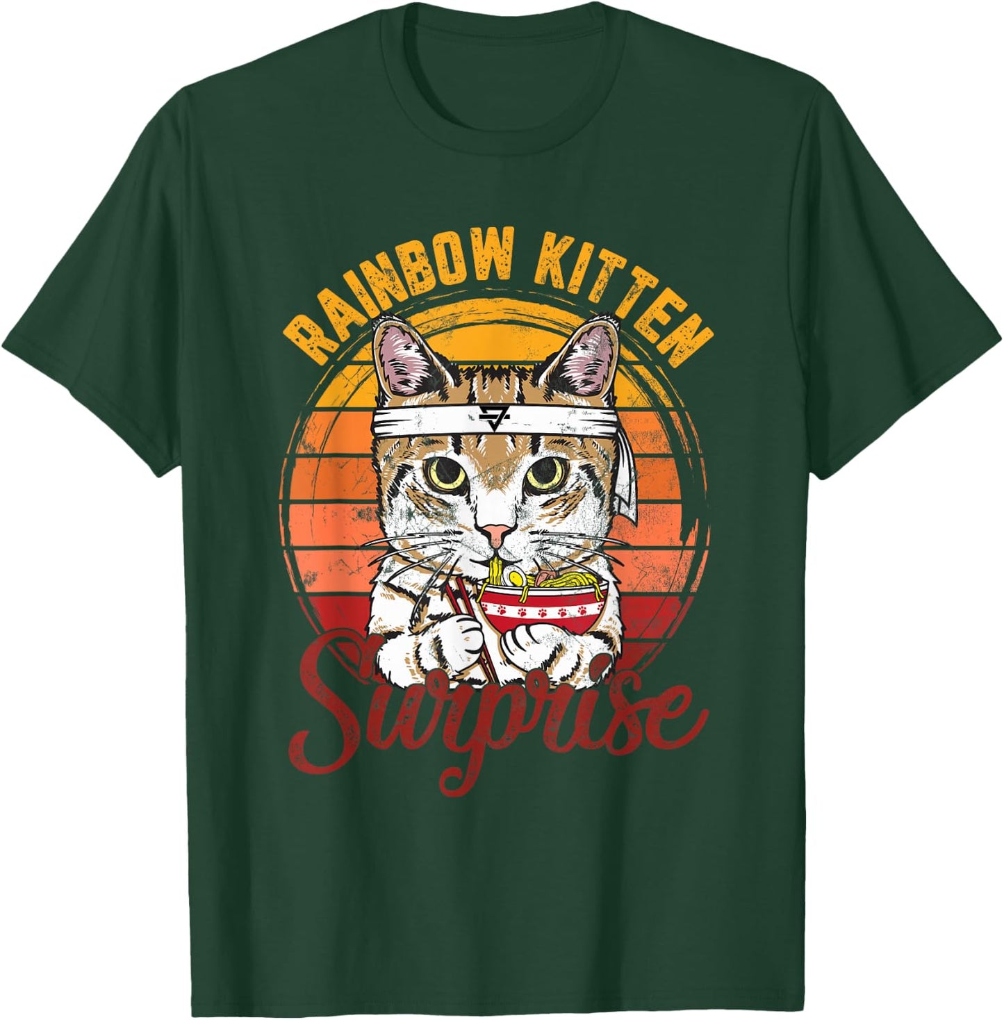 Animals Vintage Cats Rainbow Cat Kitten Surprise & Ramen T-Shirt - T-Shirt | Forest