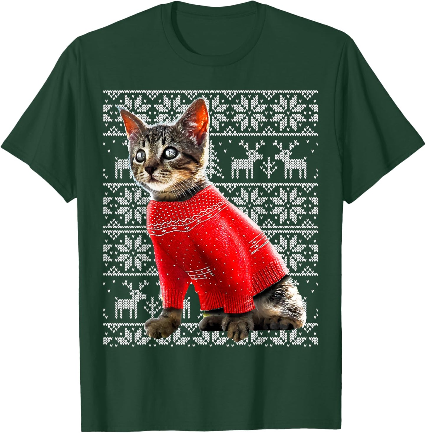 Ugly Christmas Sweater Cat Shirt Christmas Cat Gifts Women T-Shirt - T-Shirt | Forest