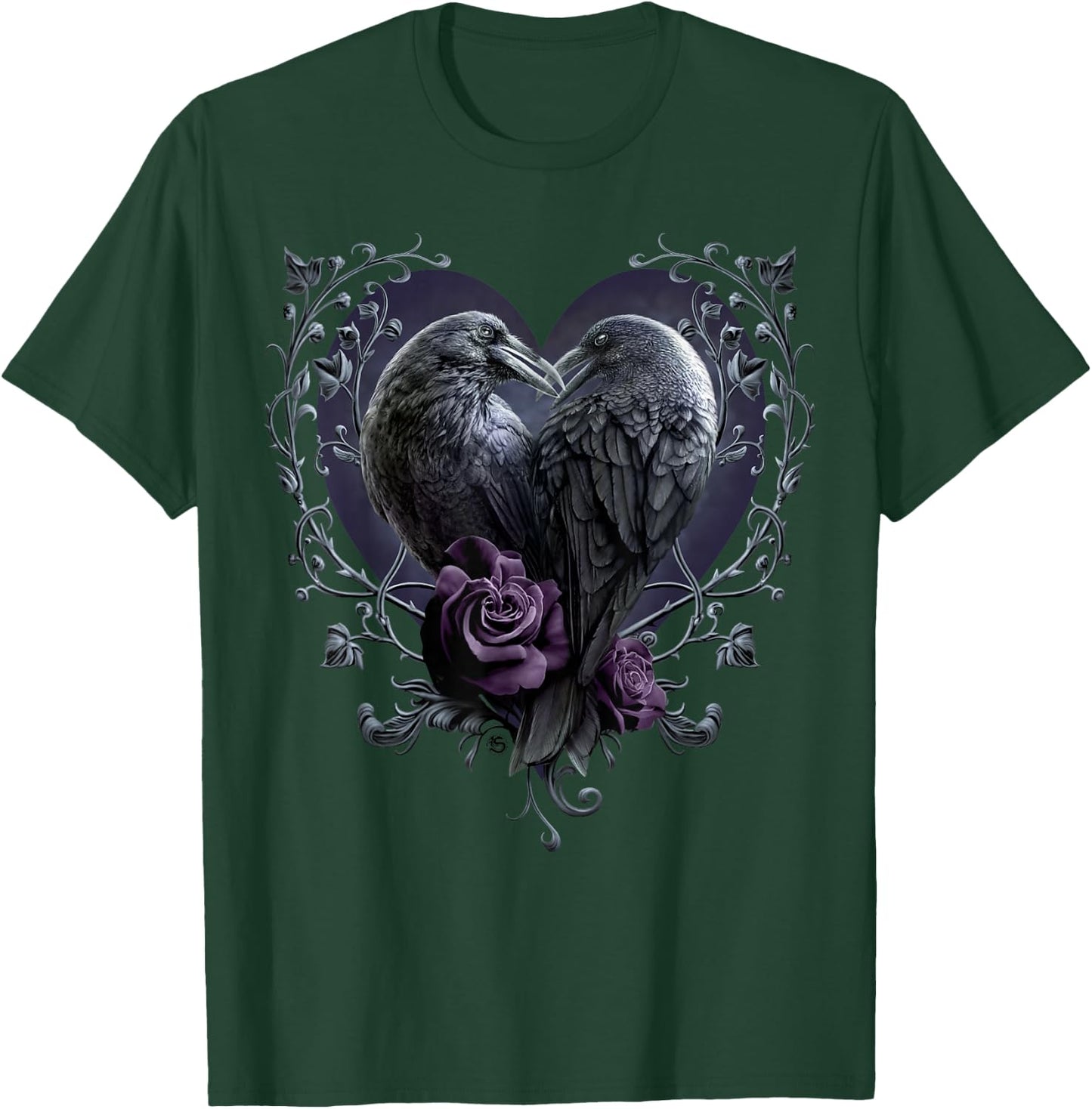 Spiral Original Raven Heart Gothic Ravens , black T-Shirt - T-Shirt | Forest
