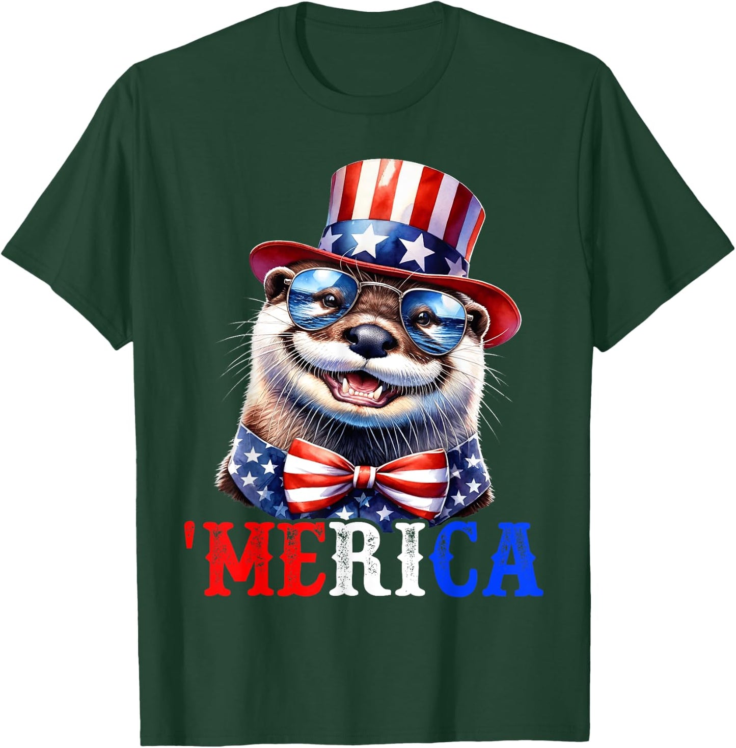 Merica North American River Otter Patriotic 4th of July Kids Men T-Shirt - T-Shirt | Forest