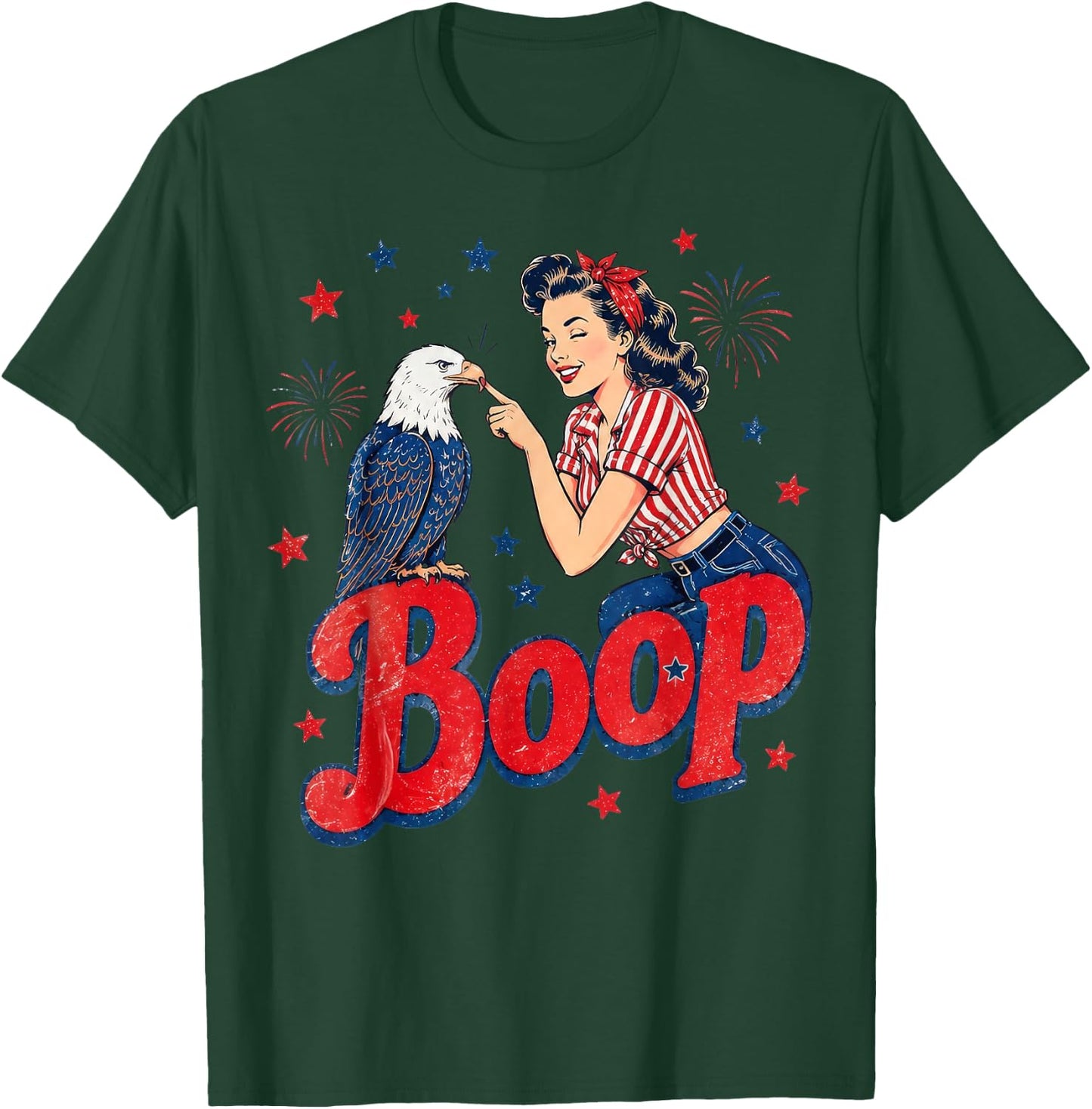 Boop Vintage Girl and Eagle Funny Patriotic 4th of July T-Shirt - T-Shirt | Forest