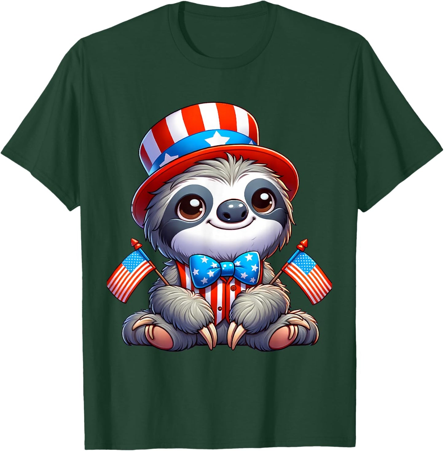 Sloth Happy 4th of July Independence Day Men Women Kids T-Shirt - T-Shirt | Forest