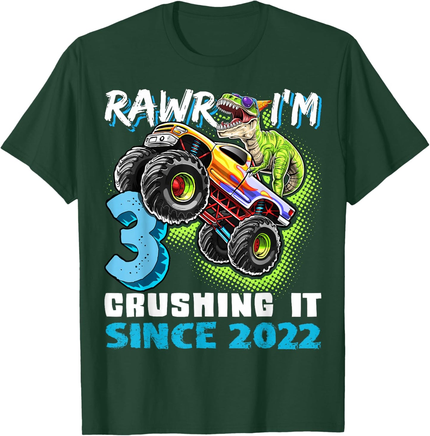 3rd Birthday Monster Truck Dinosaur Party Boys Rawr I'm 3 T-Shirt - T-Shirt | Forest