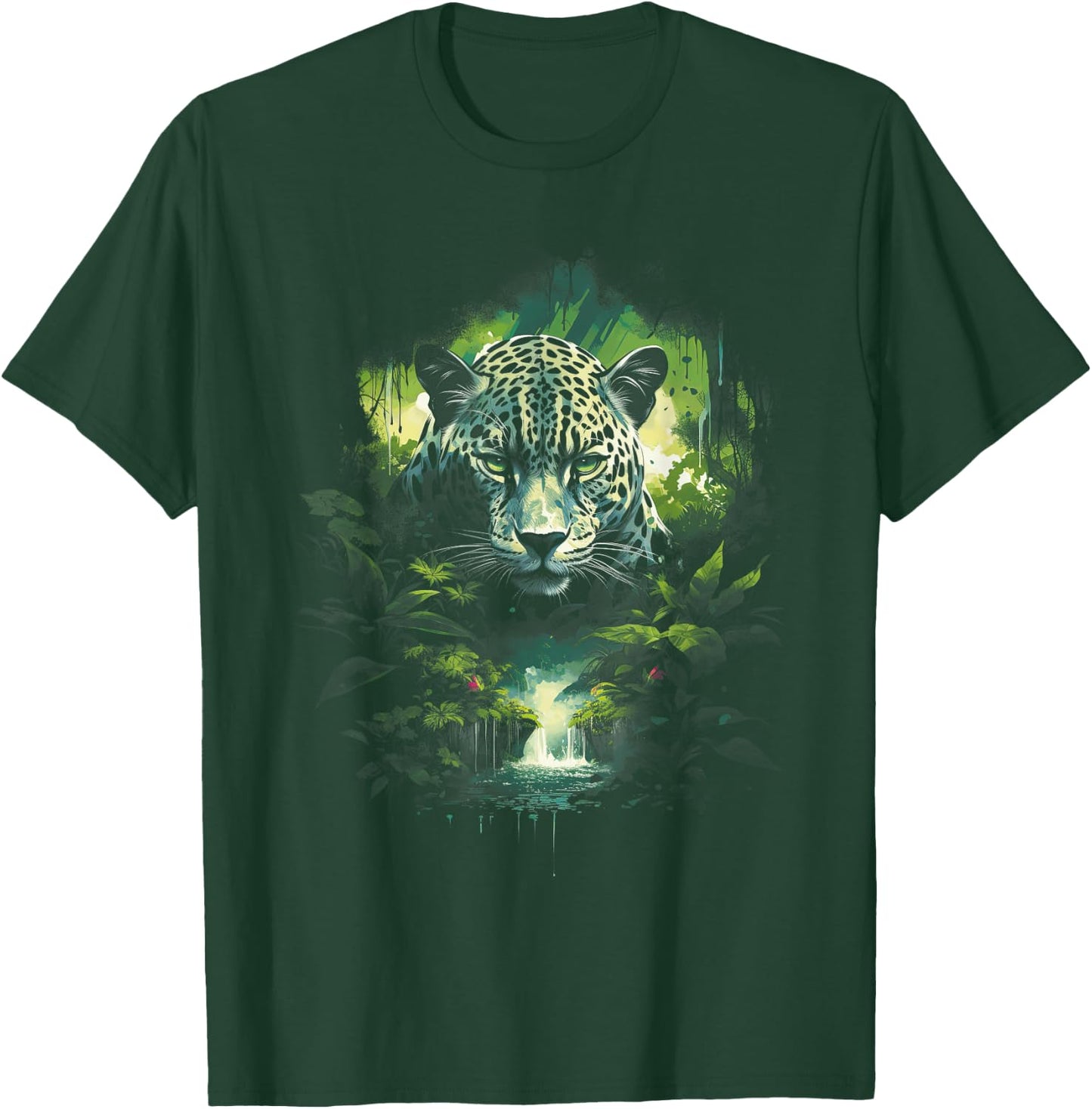 Majestic Jaguar Jungle Wildlife Illustration T-Shirt - T-Shirt | Forest