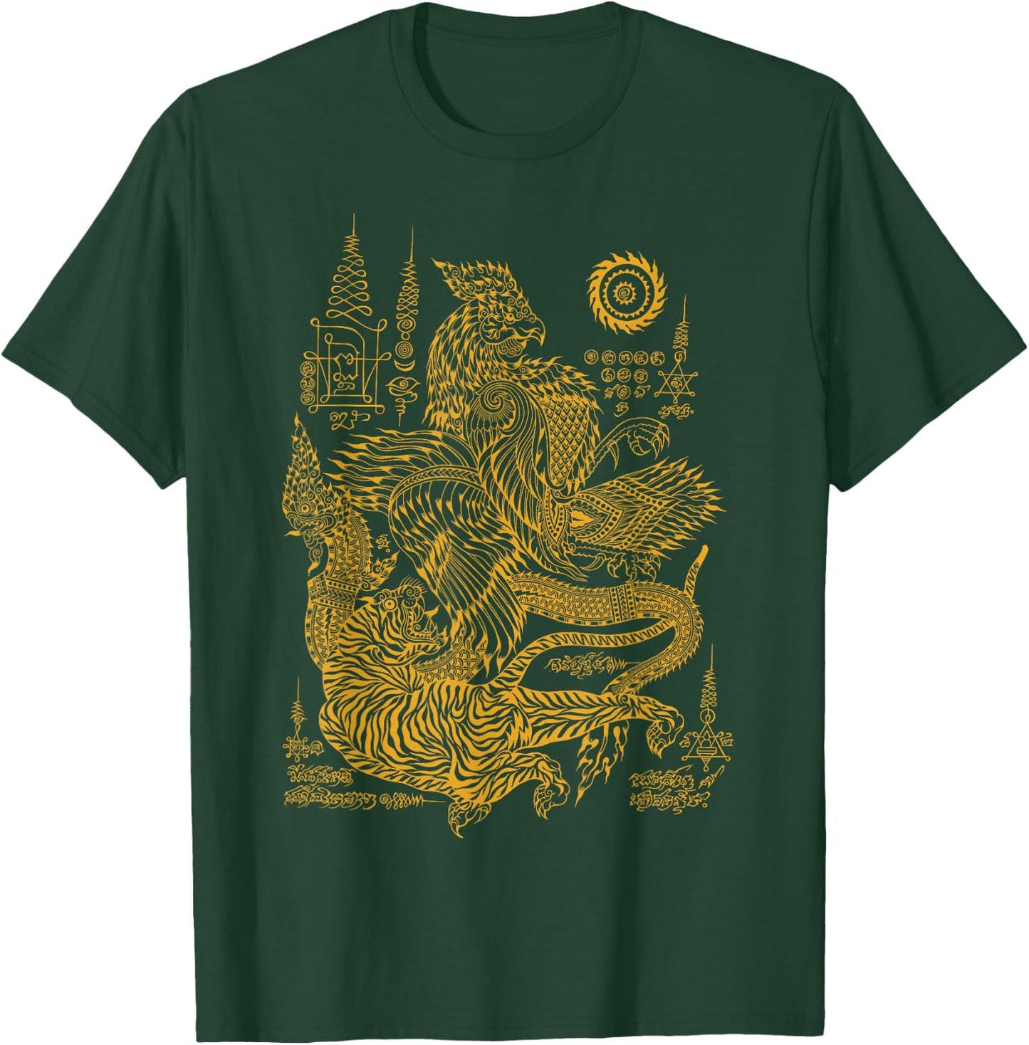 Thai Rooster & Tiger Traditional Thailand Art MMA Muay Thai T-Shirt - T-Shirt | Forest