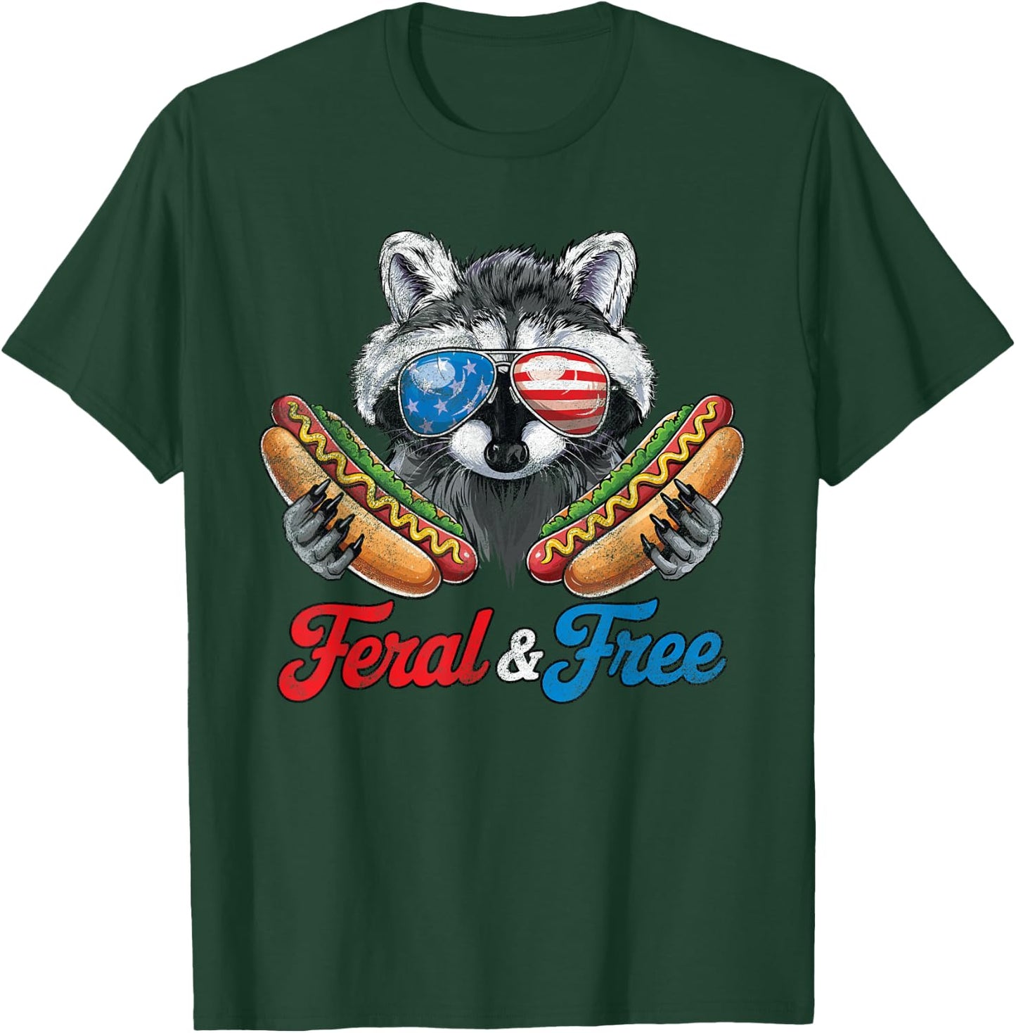 Funny Raccoon 4th of July Feral And Free T-Shirt - T-Shirt | Forest