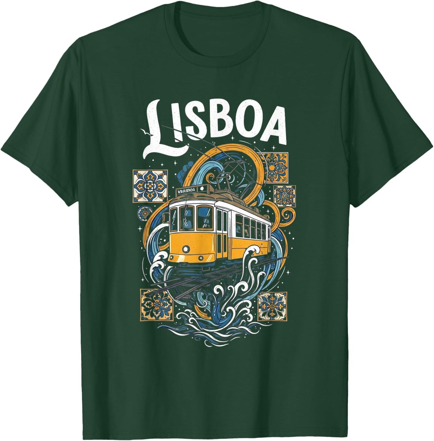 Lisbon Tram Art Vintage Portugal Travel Souvenir Lisboa T-Shirt - T-Shirt | Forest