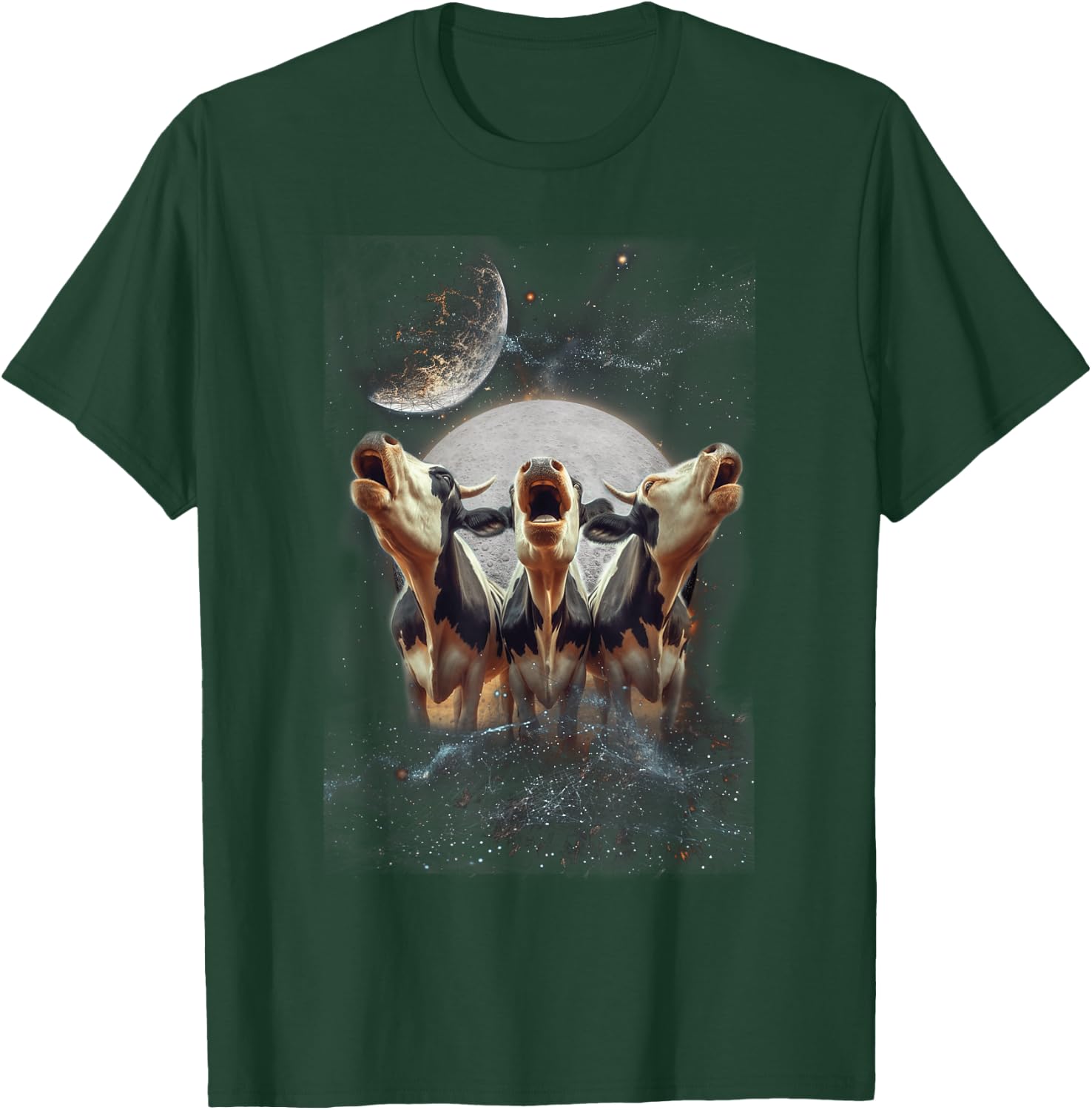Three Cows Howling At The Moon Funny Parody Cow T-Shirt - T-Shirt | Forest
